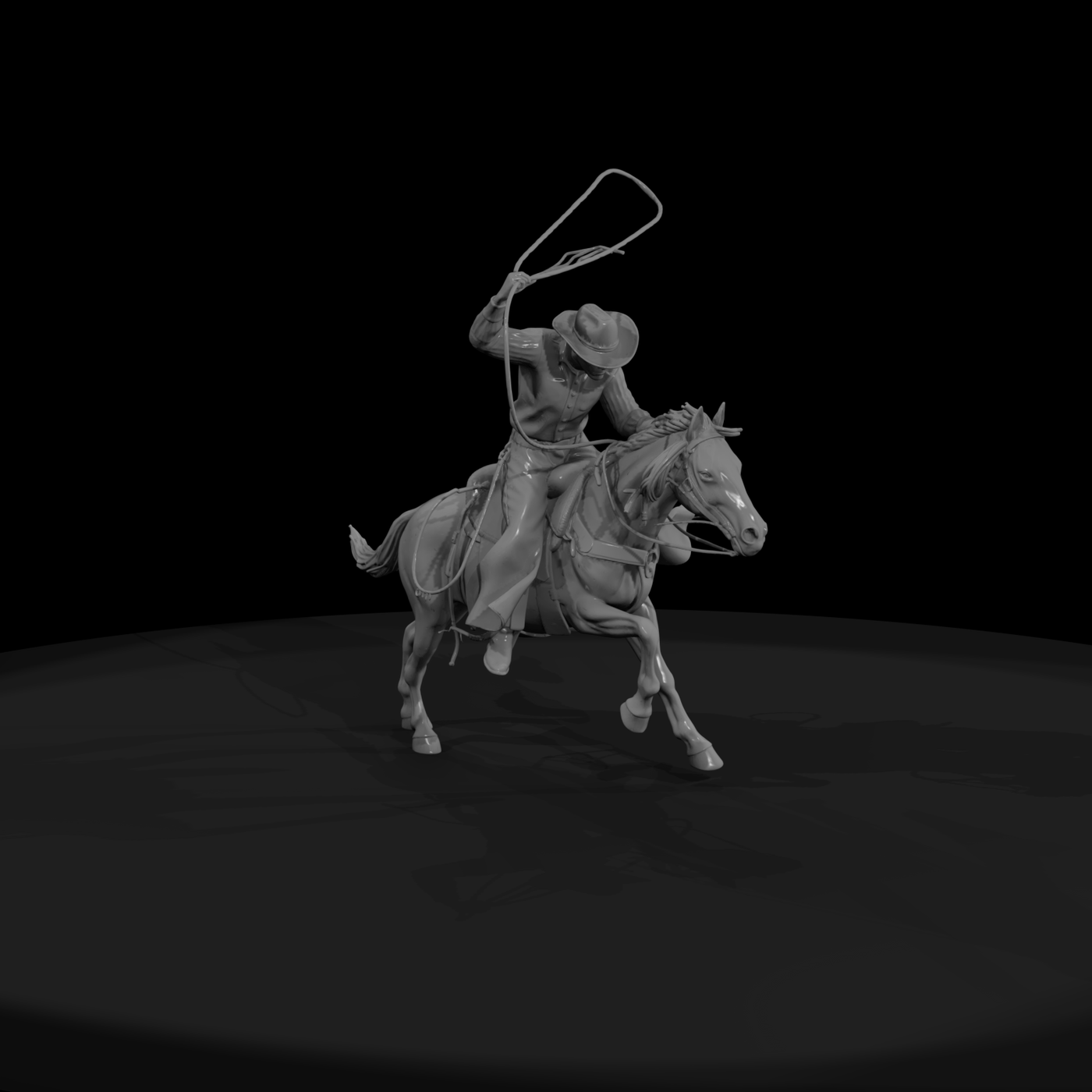 Cowboy on Horse with Lariat — Western Mounted Figure