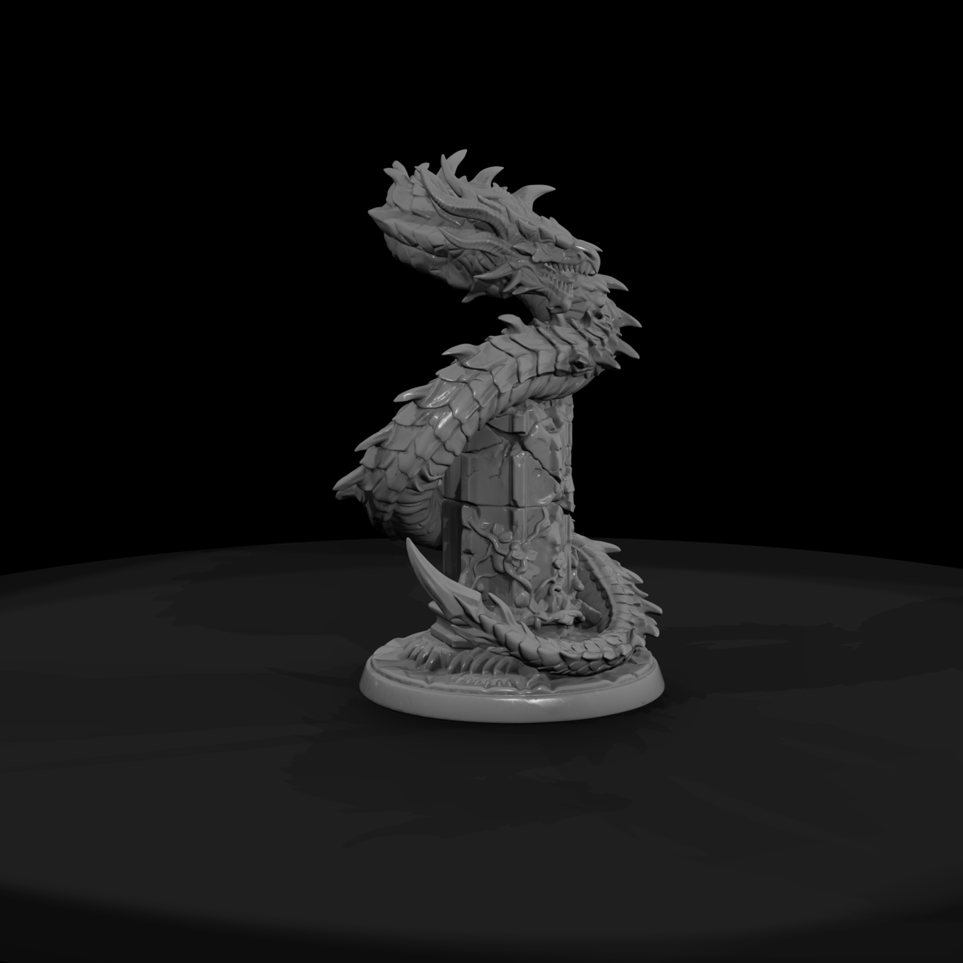 Serpent Dragon Coiled on Ruined Pillar