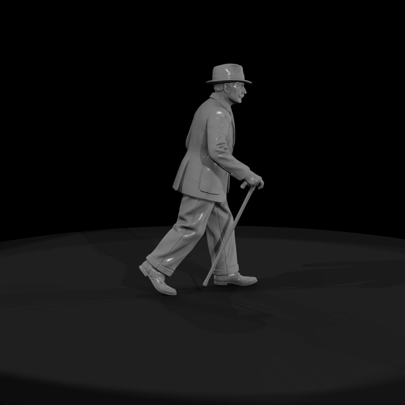 Elderly Gentleman Walking with Cane