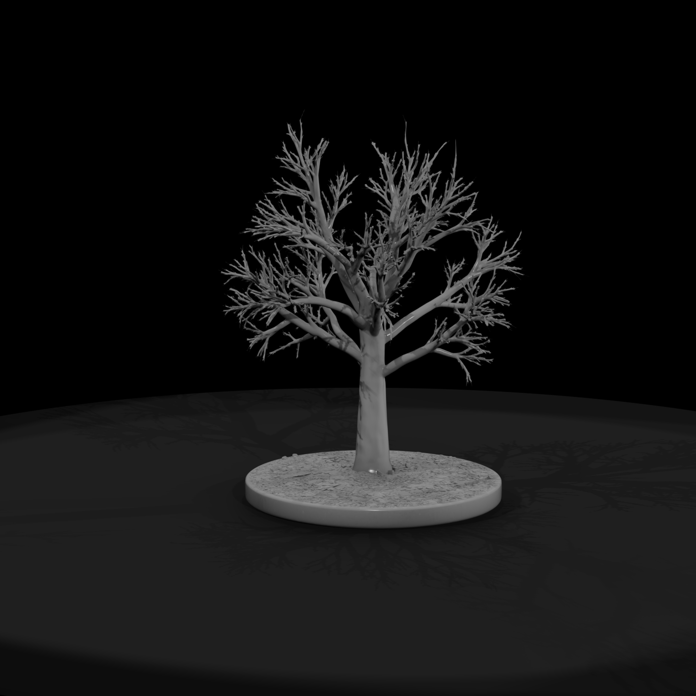 Bare Winter Tree – Stylized Leafless Tree on Round B