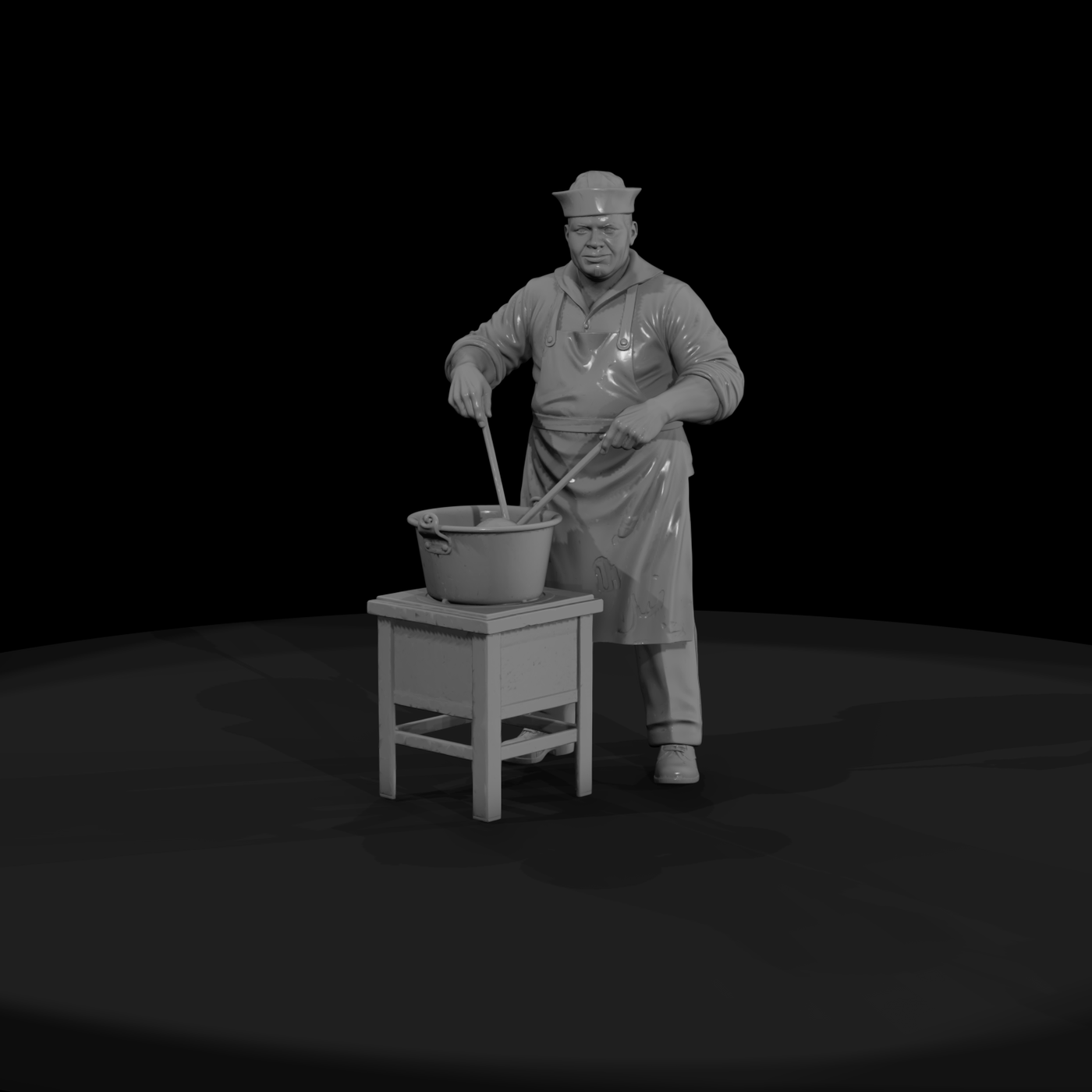 WWII US Navy Cook at Mess Pot