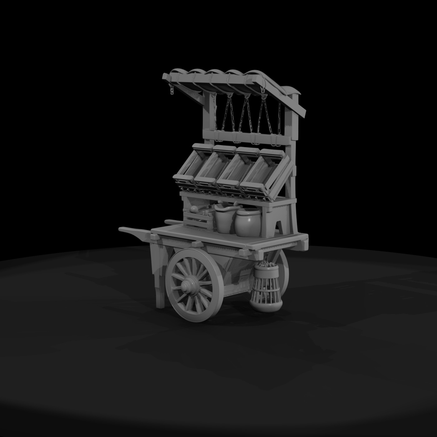 Medieval Market Vendor Cart with Canopy