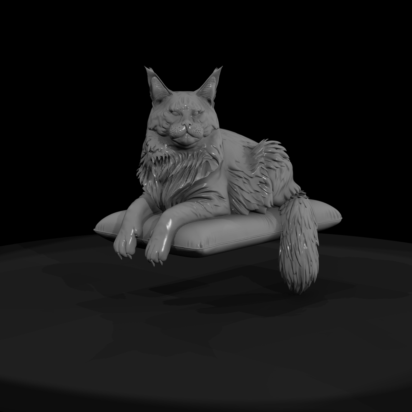 Maine Coon Cat on Tufted Cushion — Stylized