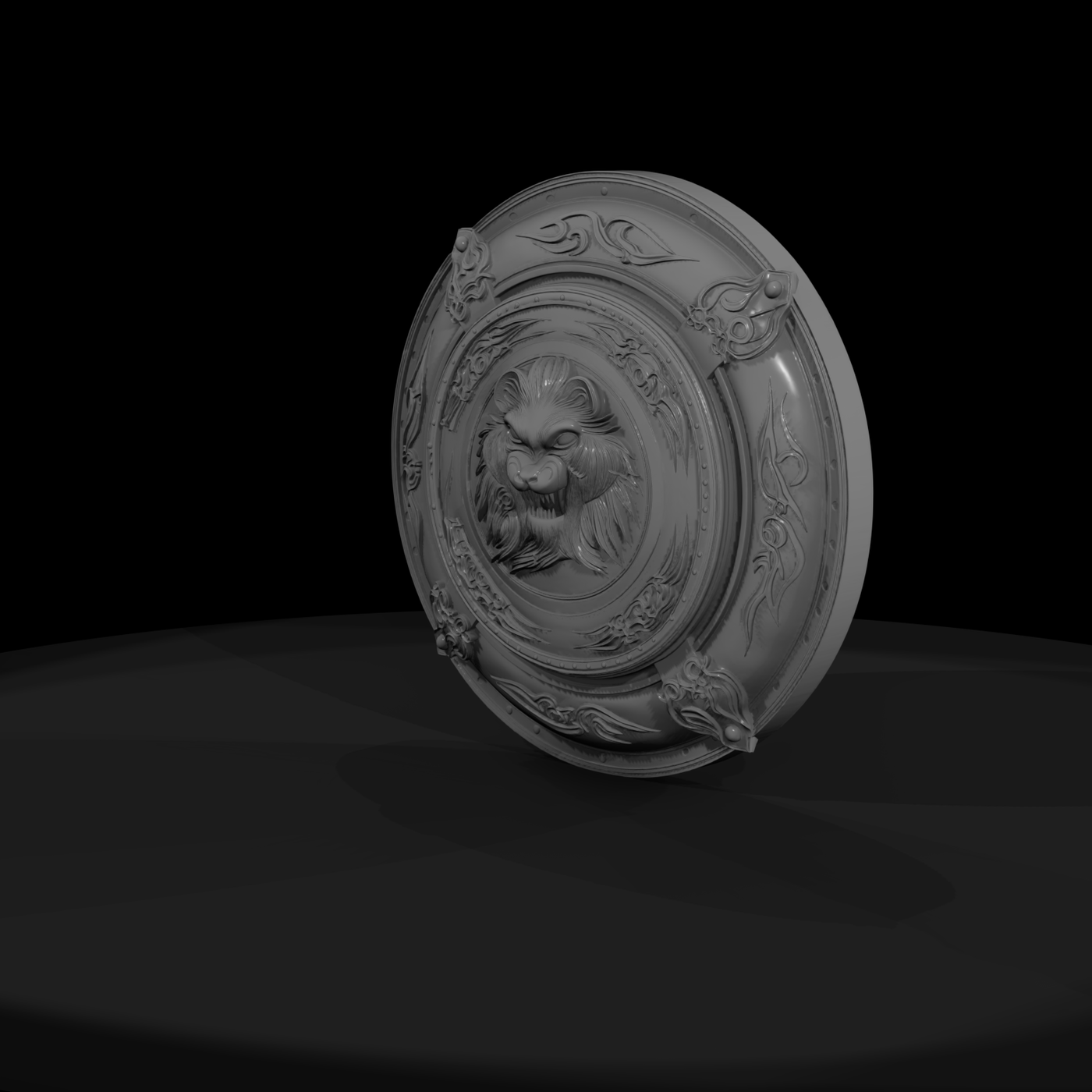 Stylized Lion-Head Round Shield