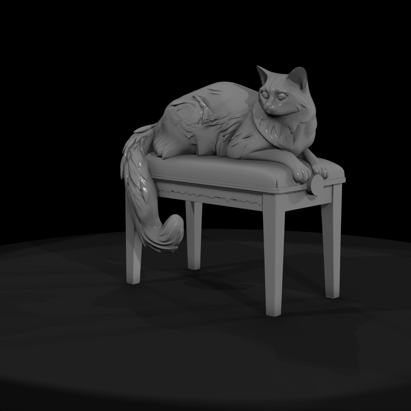 Stylized Longhair Cat on Vanity Stool
