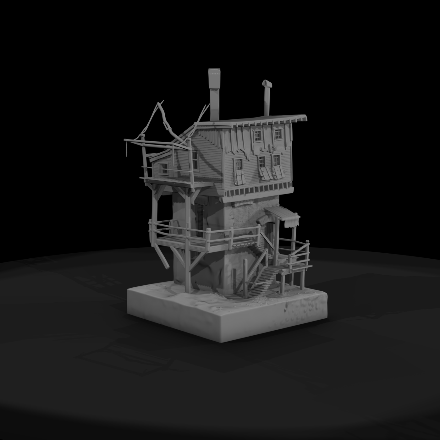 20260612 Two Story Weathered Building Model E65261