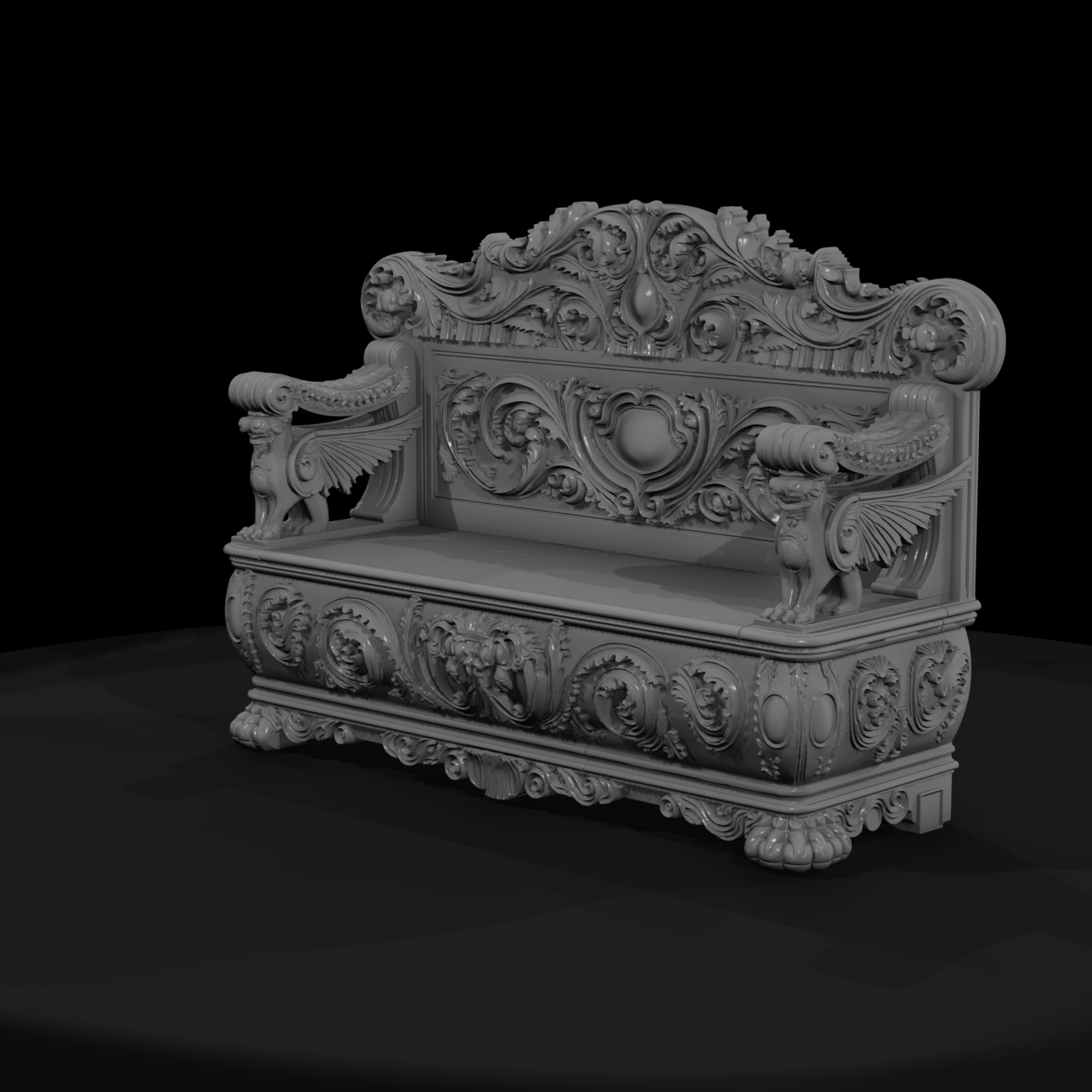 Baroque Carved Griffin Bench