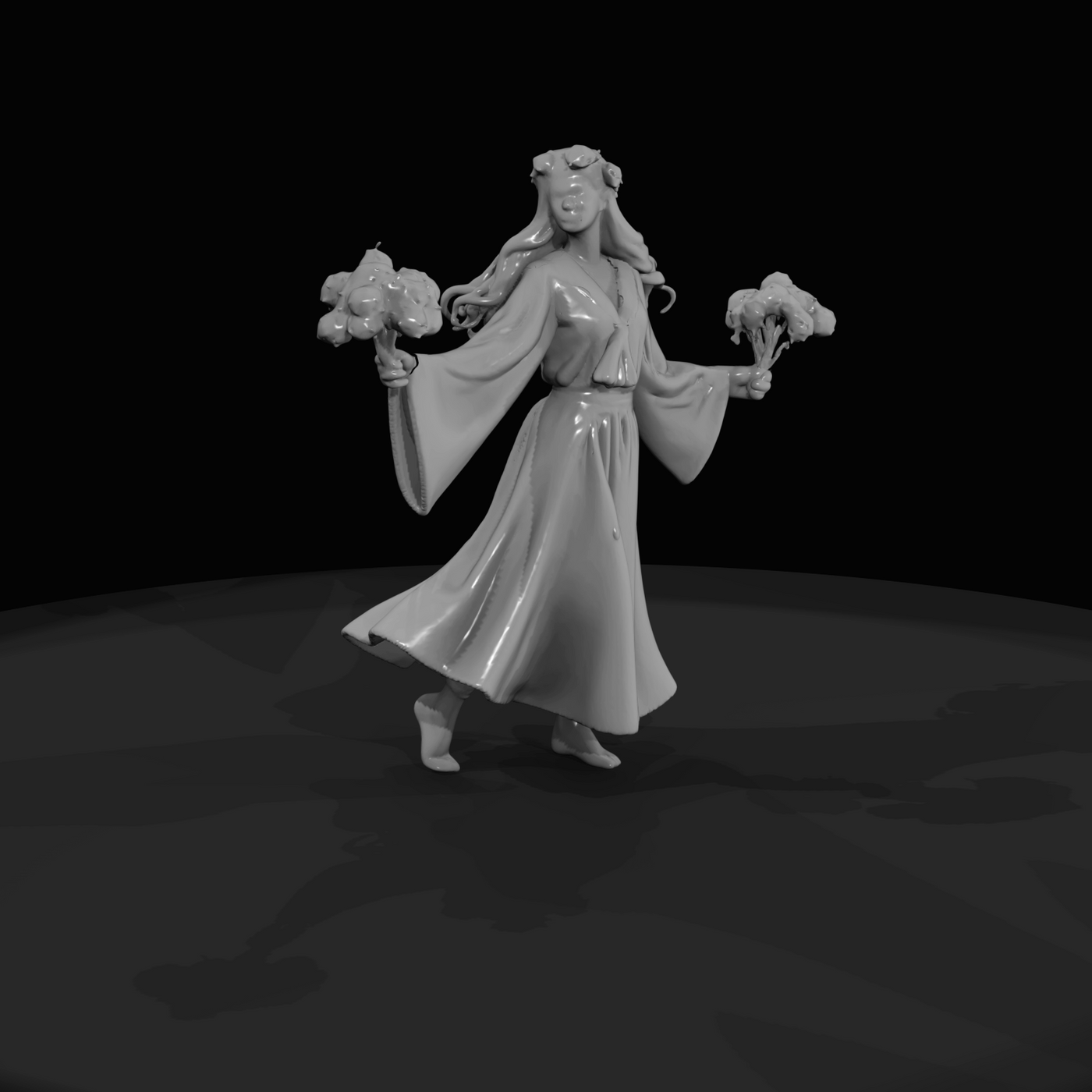 Barefoot Flower-Child in Green Robe