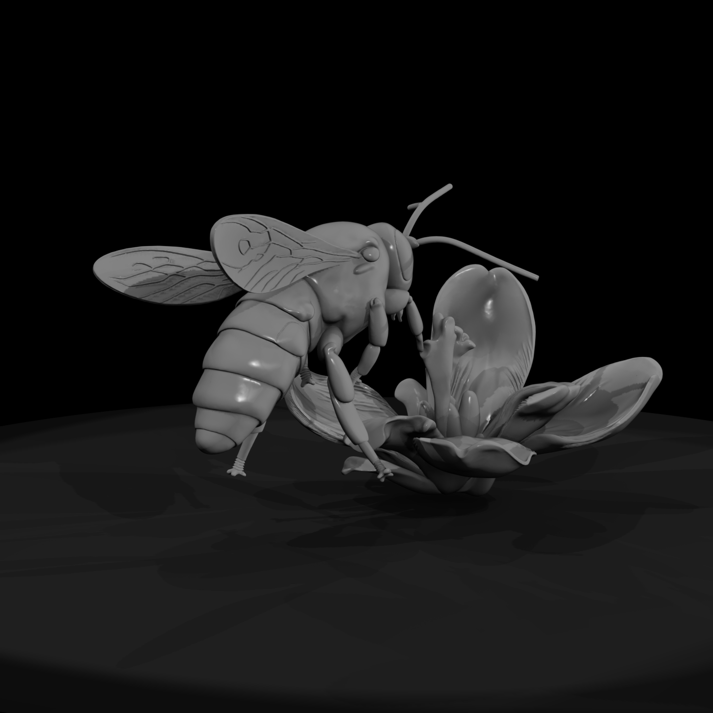 Stylized Bee & Flower Sculpture — Accent