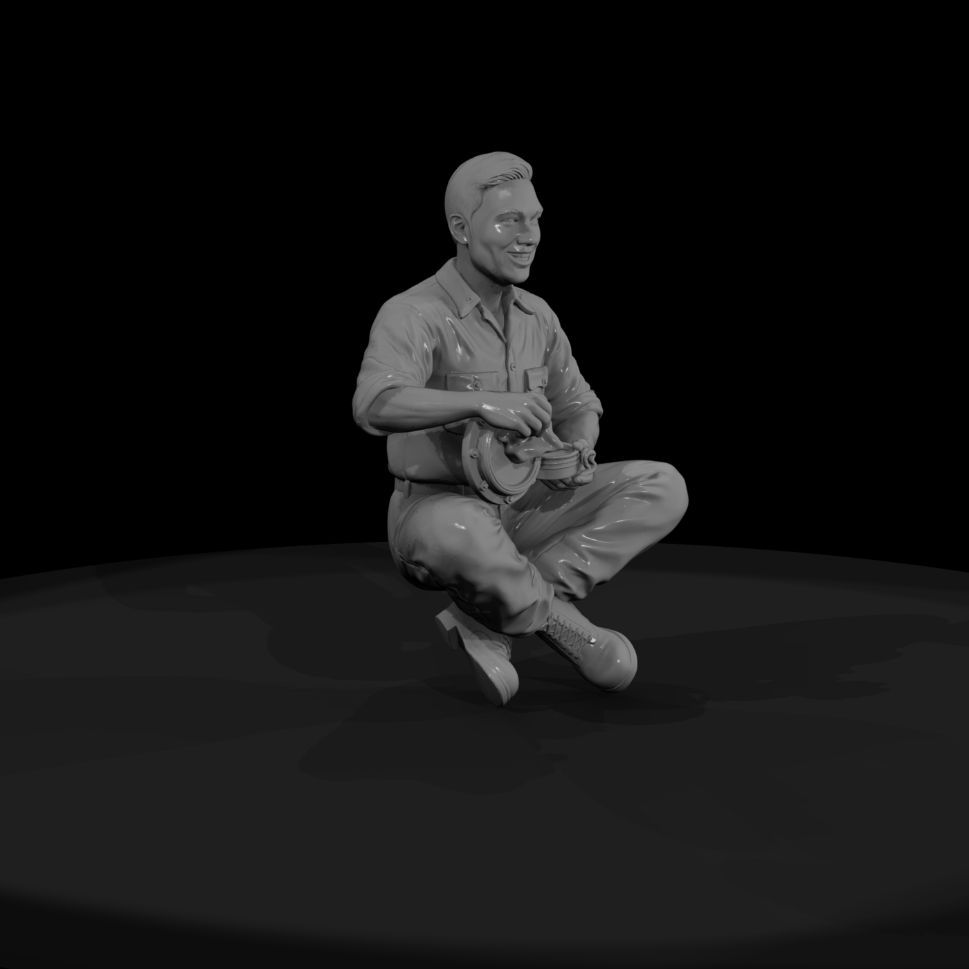 Seated WWII GI with Mess Kit