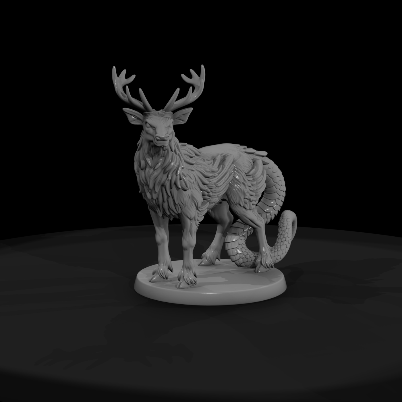 Stylized Mythical Stag Dragon Hybrid 3D Miniature