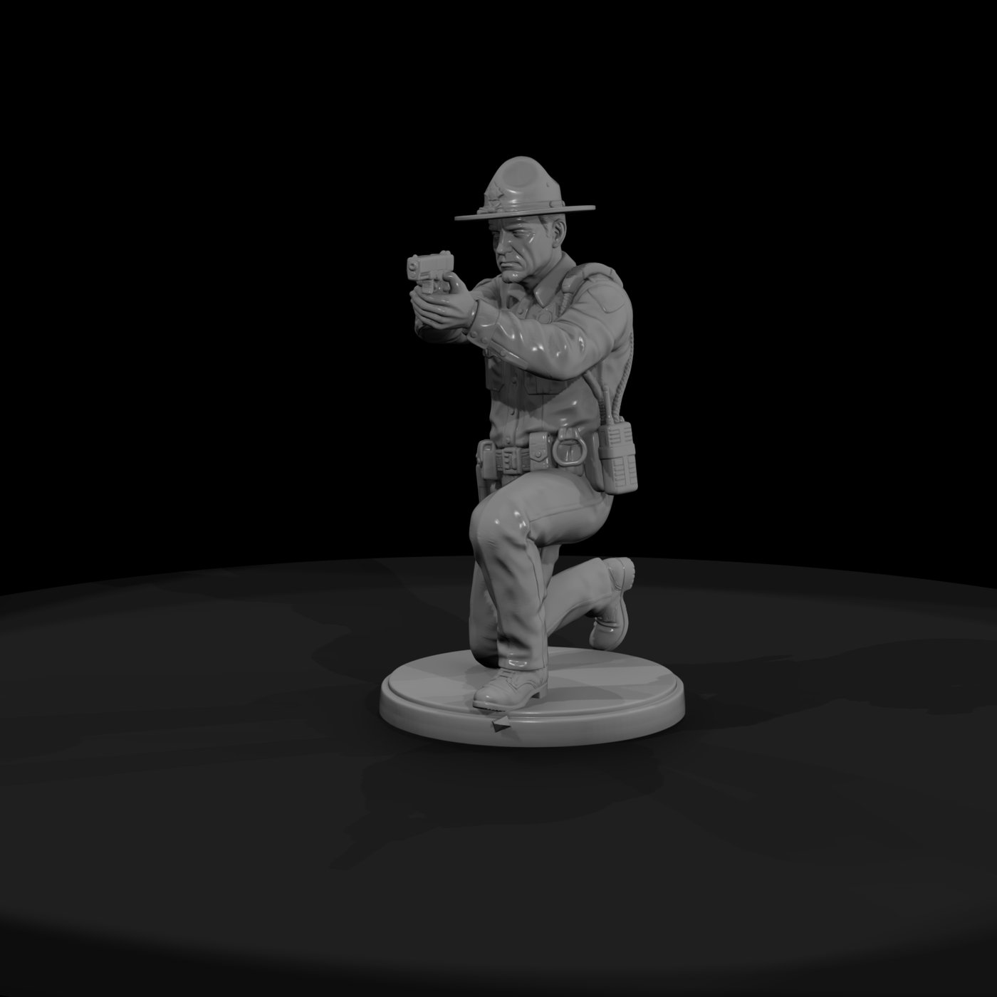 Deputy Kneeling with Drawn Pistol
