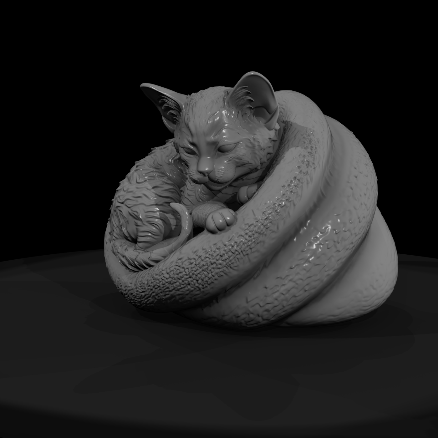Sleeping Devon Rex Cat (Curled Pose)
