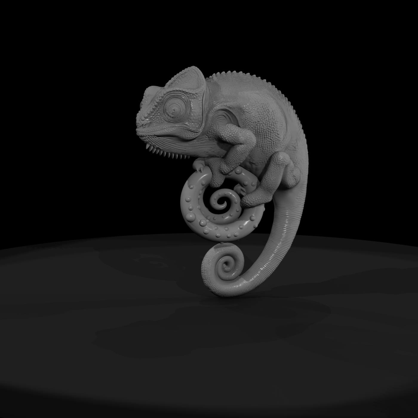 Stylized Chameleon Sculpture — Perched on Spiral