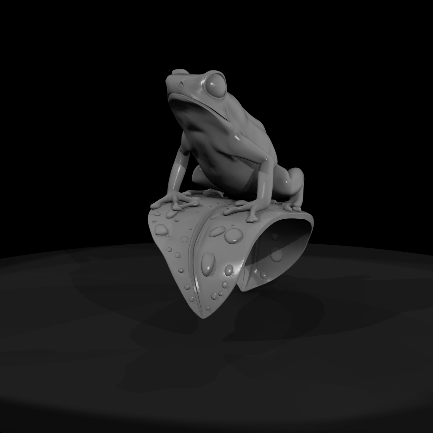 Stylized Poison Dart Frog on Curved Leaf