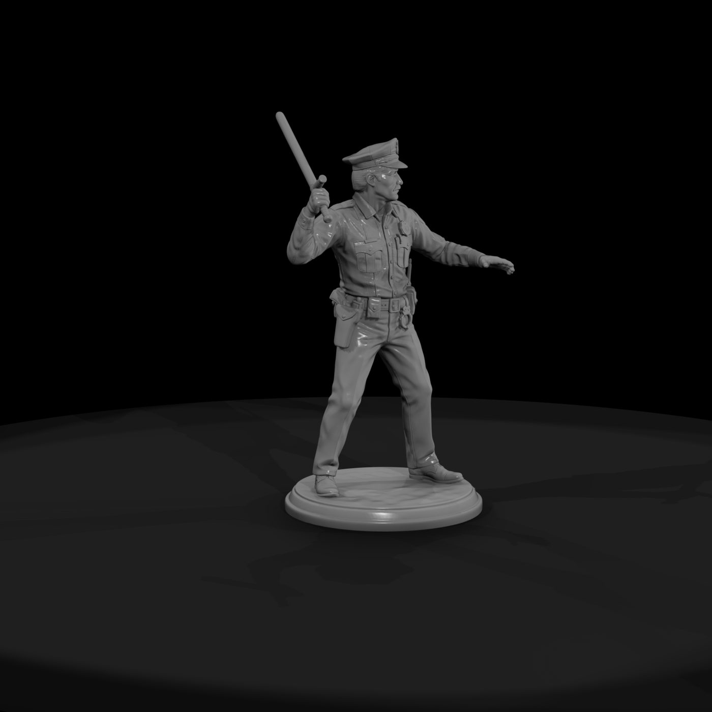 1980s Police Officer with Baton Raised