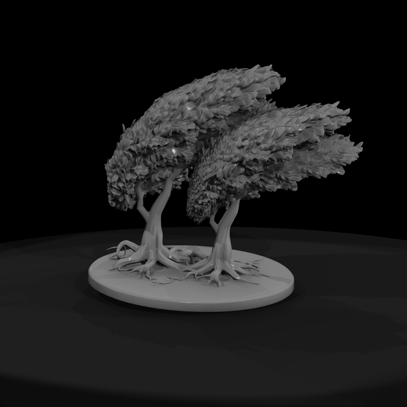 Stylized Twin Trees on Round Base