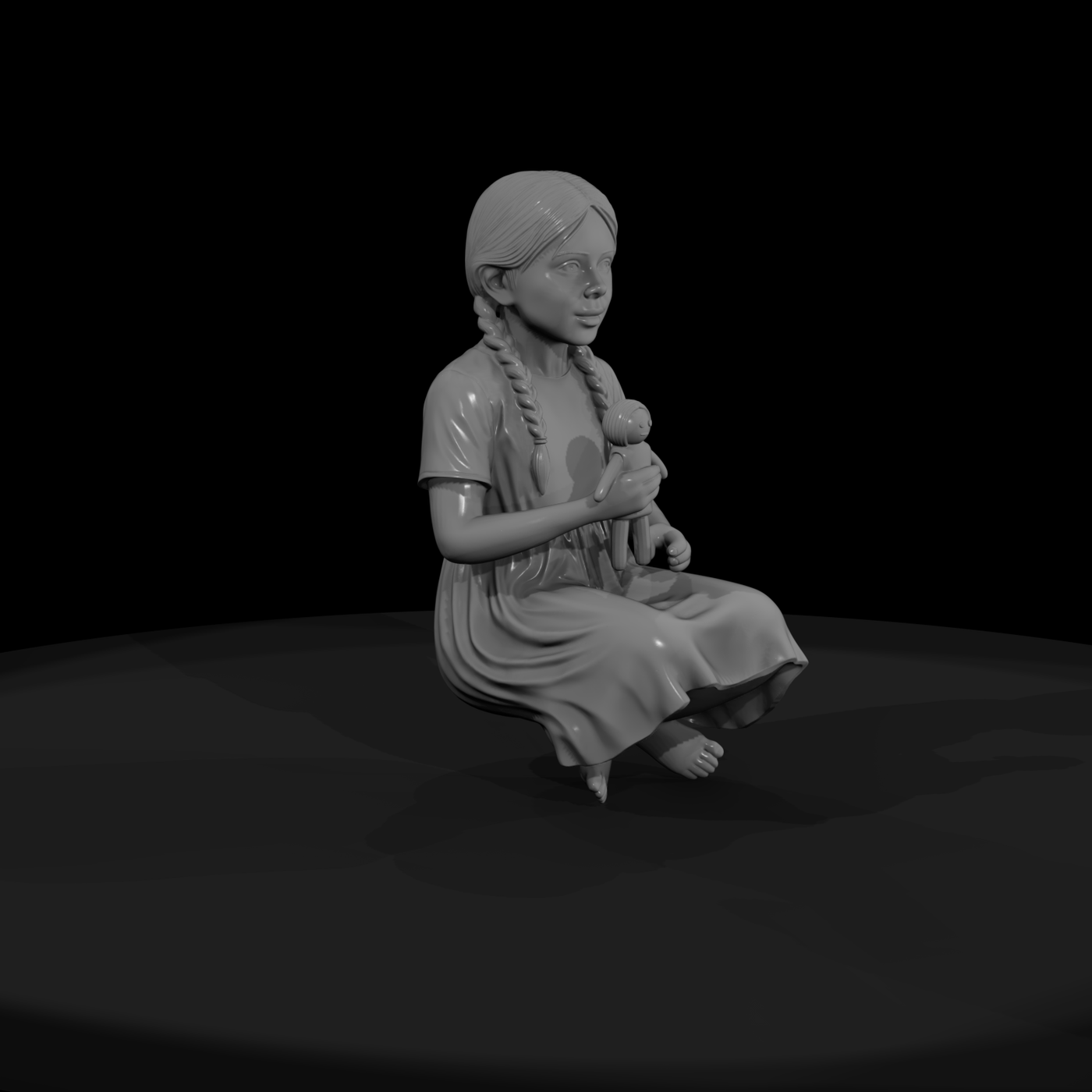 Seated Girl with Camera, Braided Hair