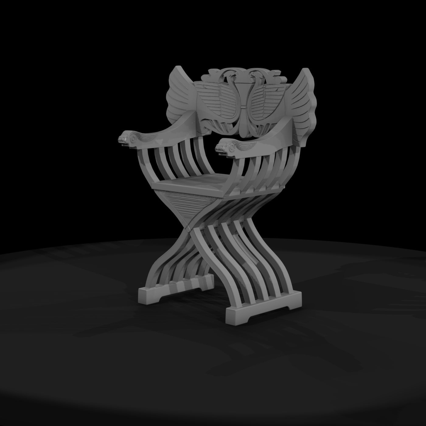 Medieval carved winged armchair