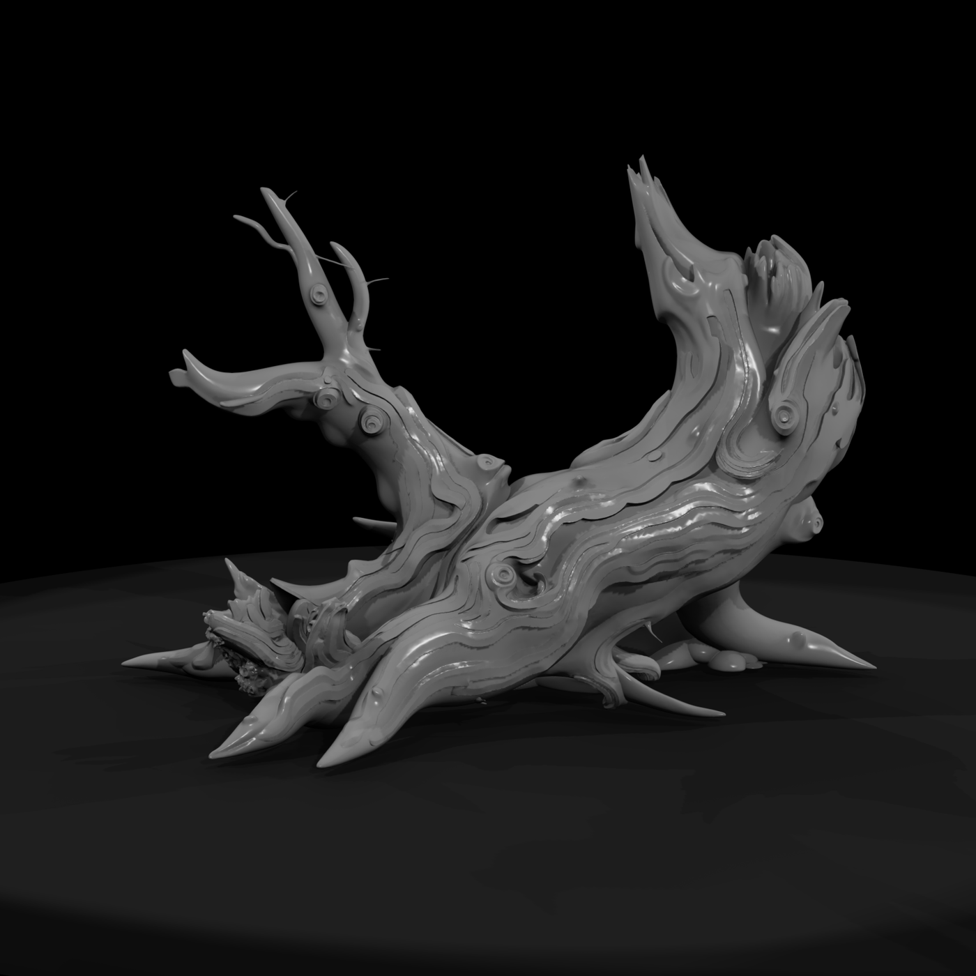 Fallen Gnarled Tree Trunk & Railroad