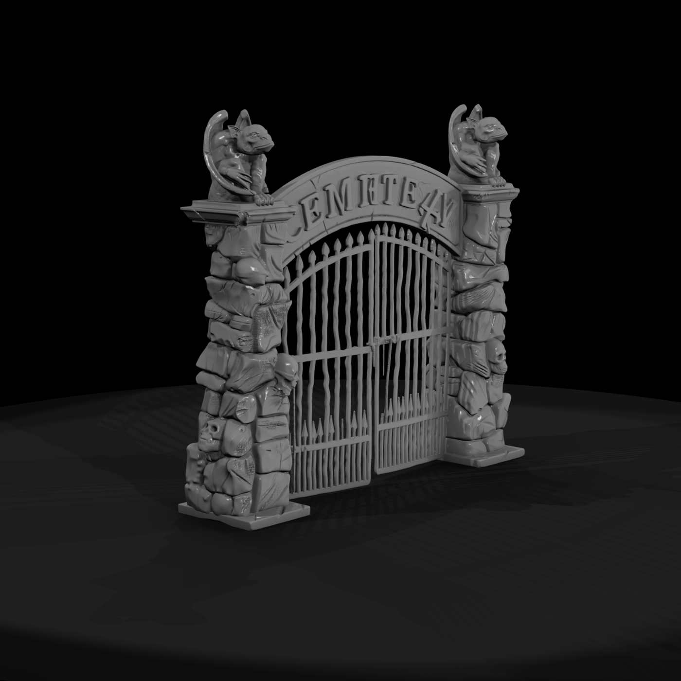 Gothic Cemetery Gate with Gargoyles