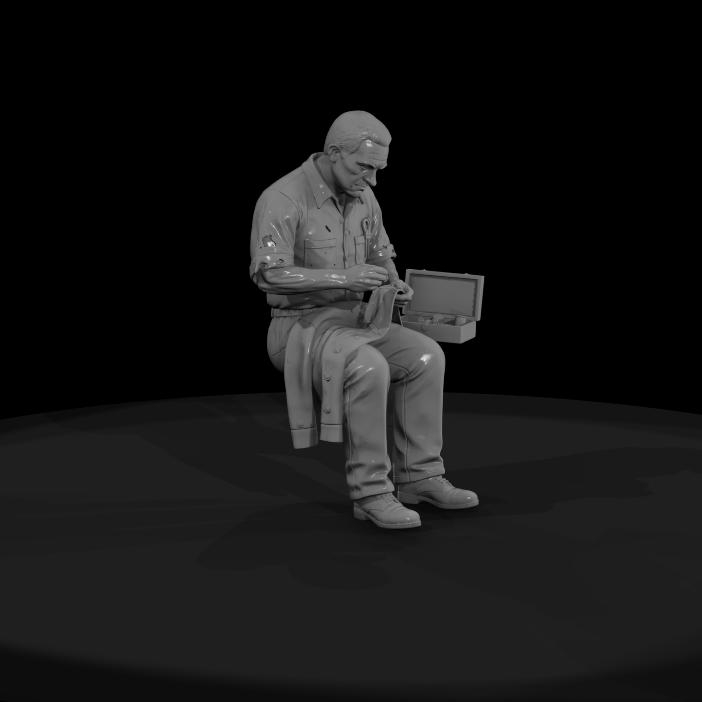WWII US Soldier Seated at Rest