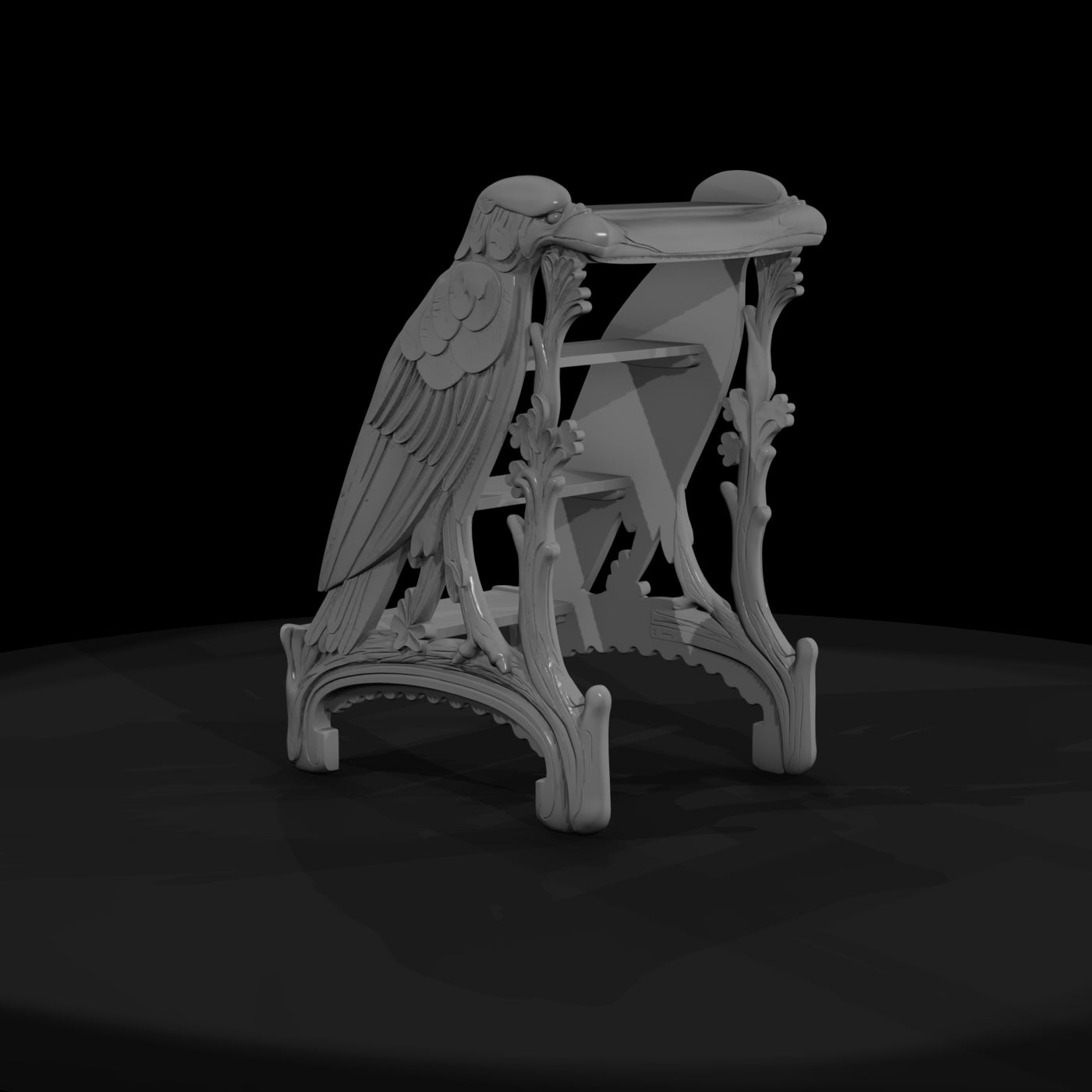 ornate-carved-eagle-library-steps-three-step-decorative-miniature-920883