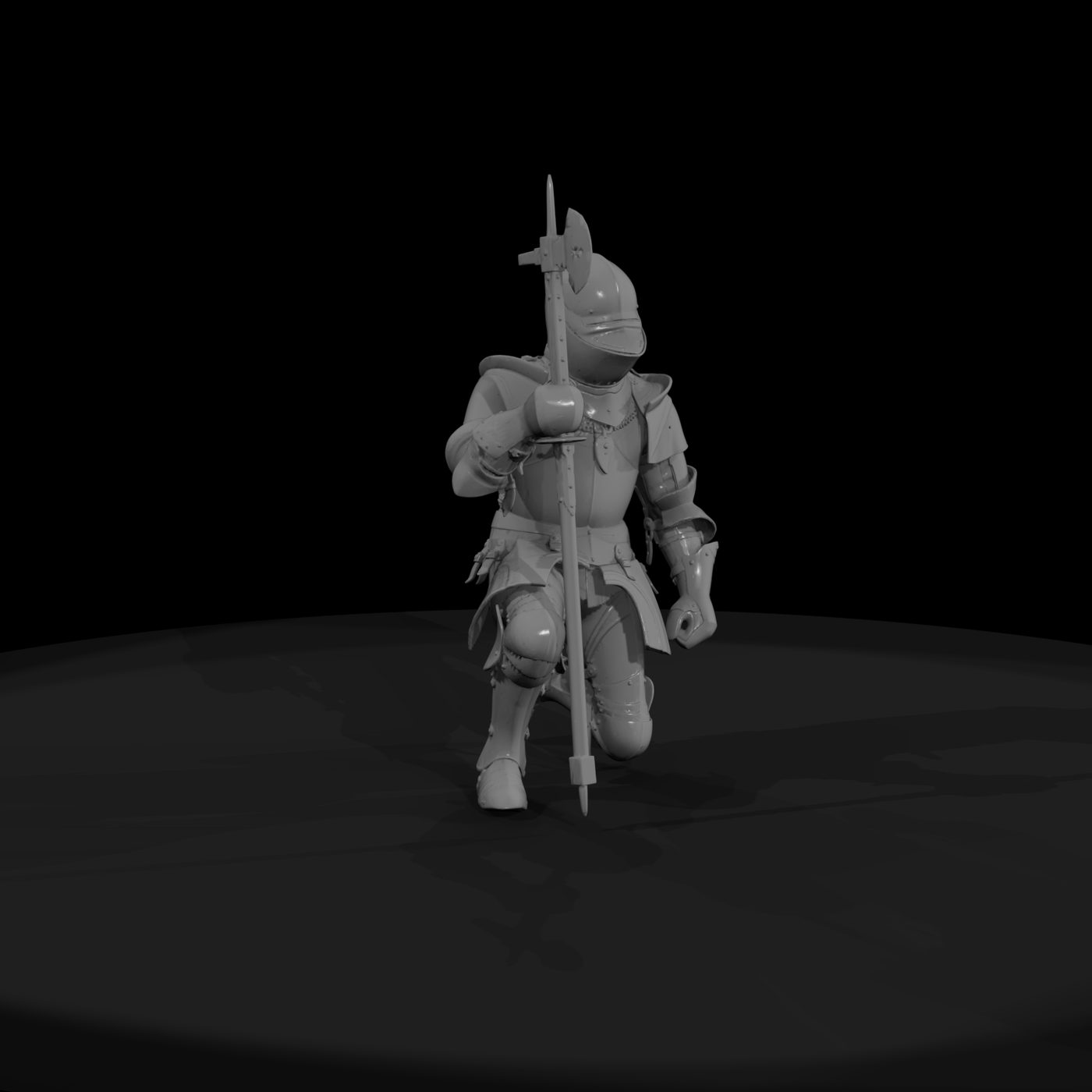 Kneeling Medieval Knight in Plate Armor