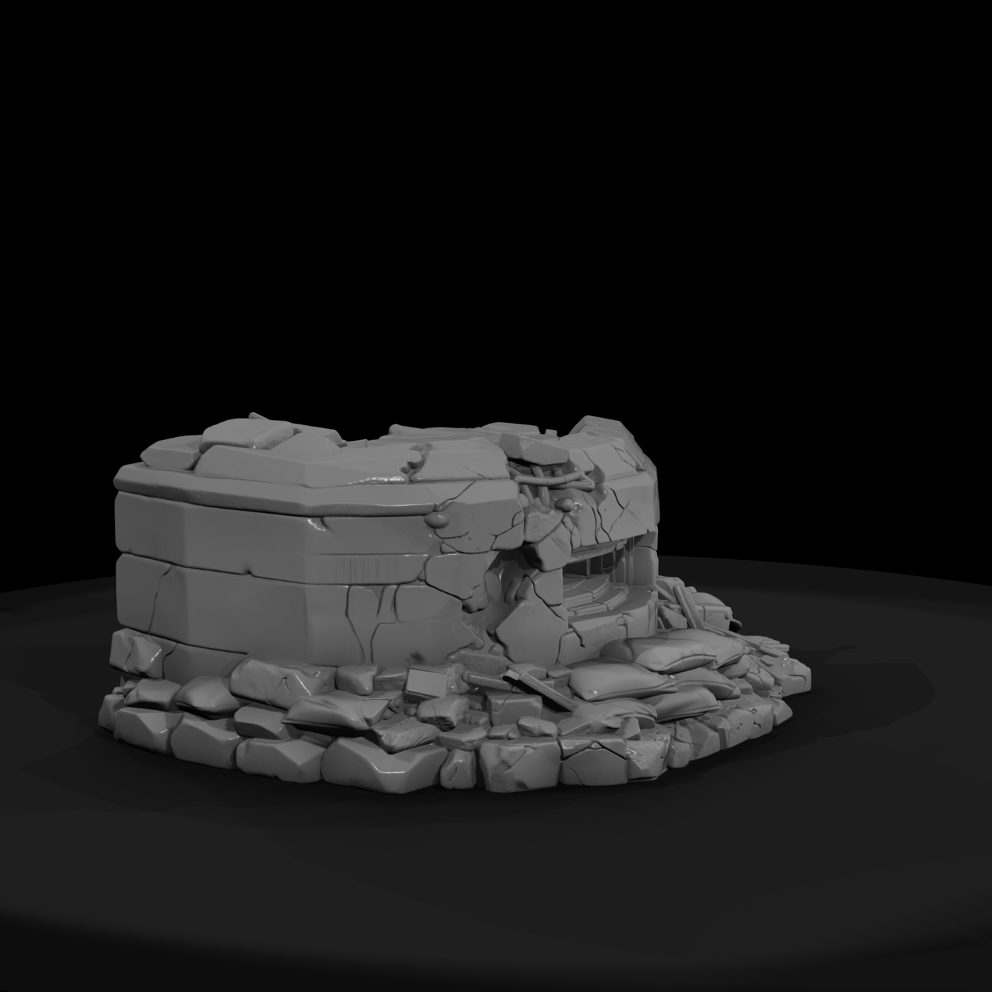 Damaged Concrete Pillbox Bunker