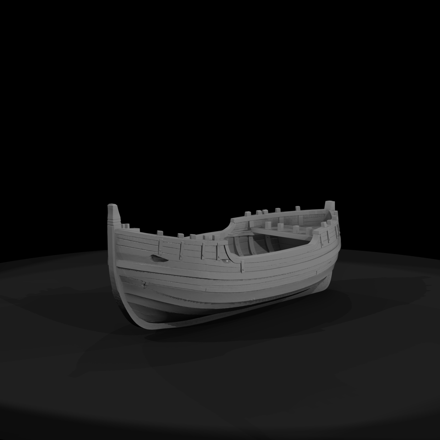 Damaged wooden rowboat