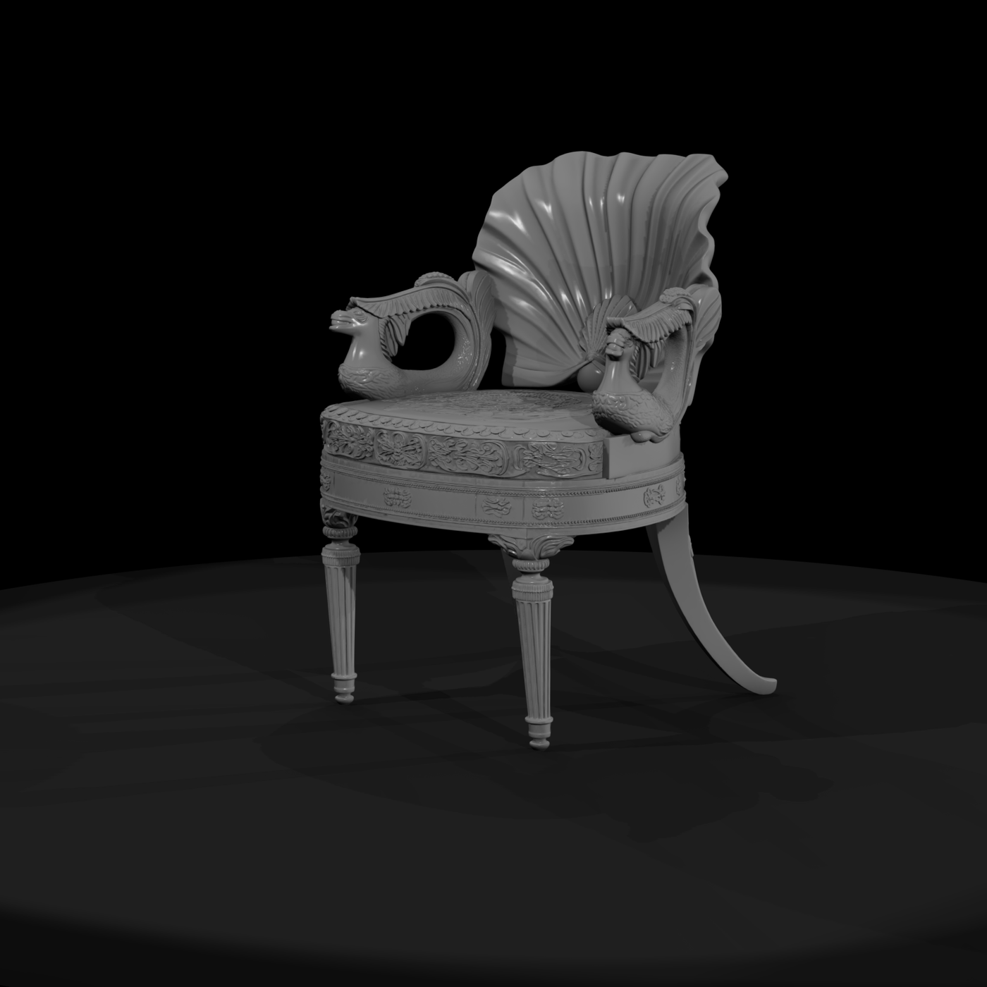 Baroque Shell-Back Armchair — Ornate Swan-Arm
