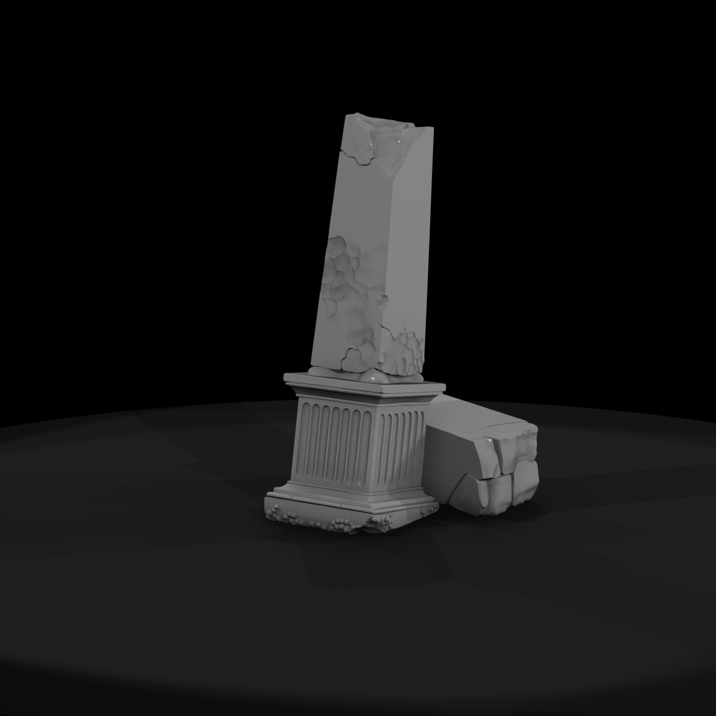 Damaged Classical Obelisk Pedestal — Ruin