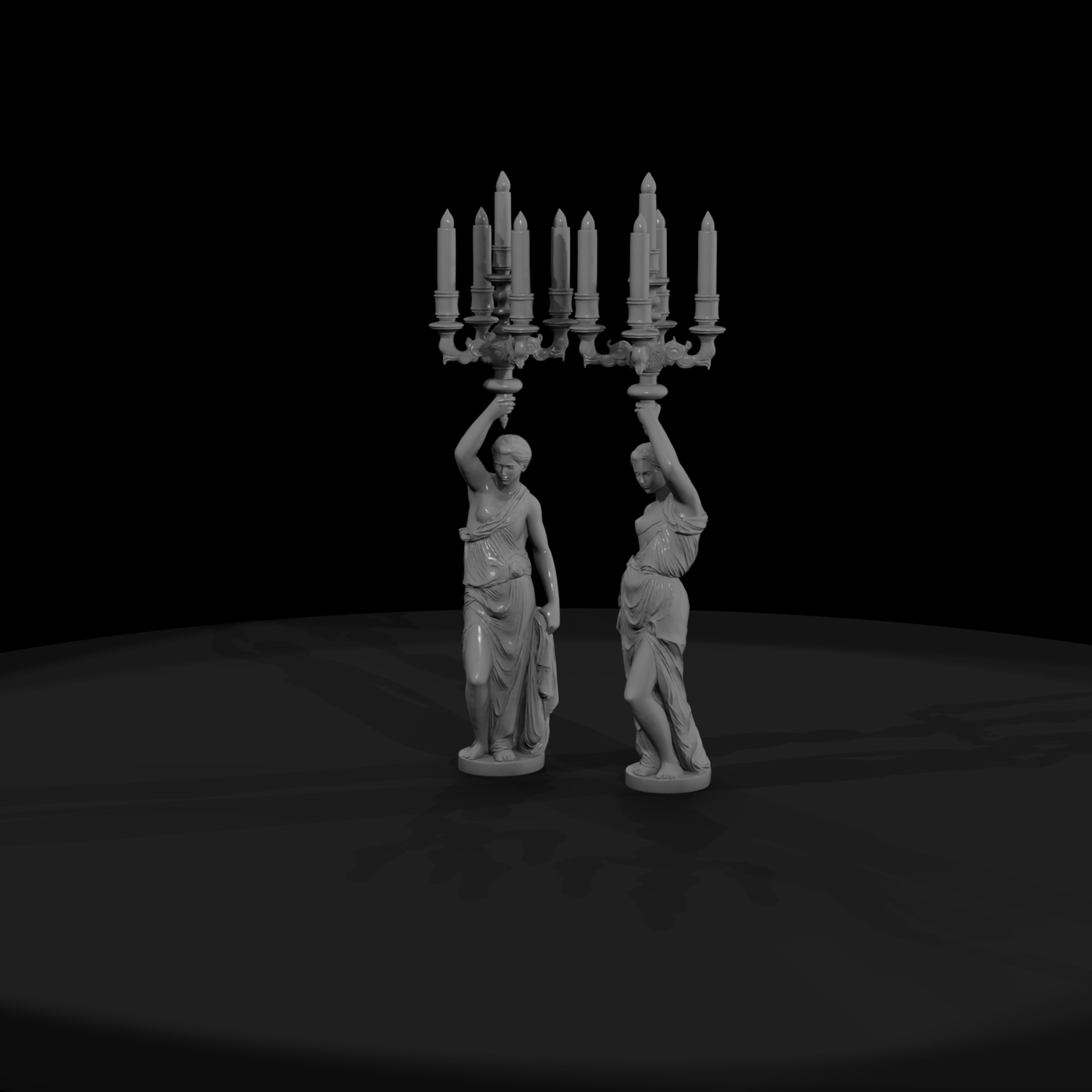 Neoclassical Female Statue Candelabra