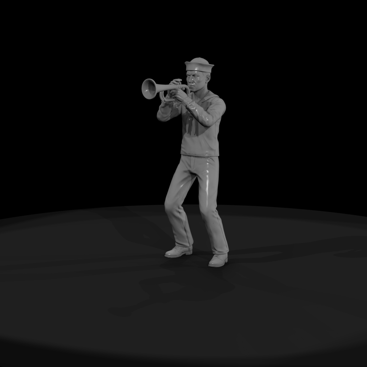 WWII Navy Sailor Playing Trumpet