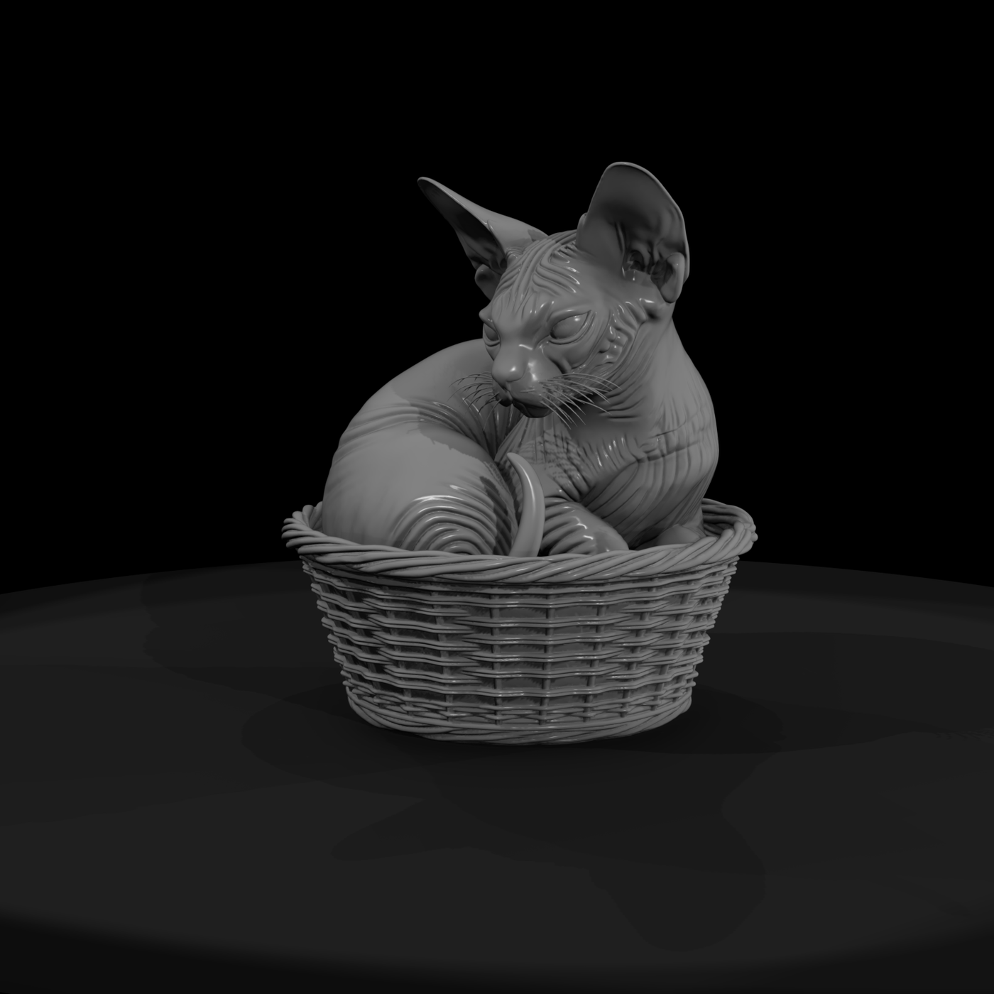 Sphynx Cat in Wicker Basket — Figurine