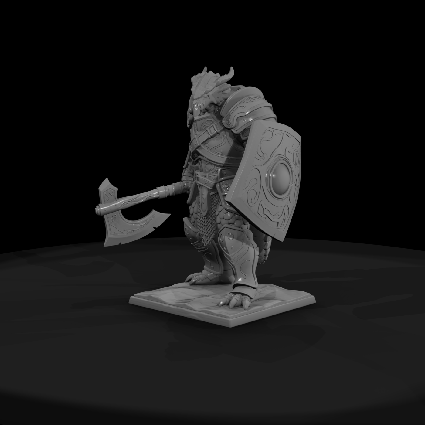 Stylized 3D Armored Dragonborn Warrior Miniature H