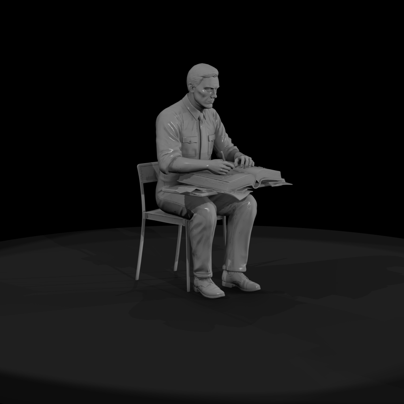 Seated WWII Army Clerk at Ledger