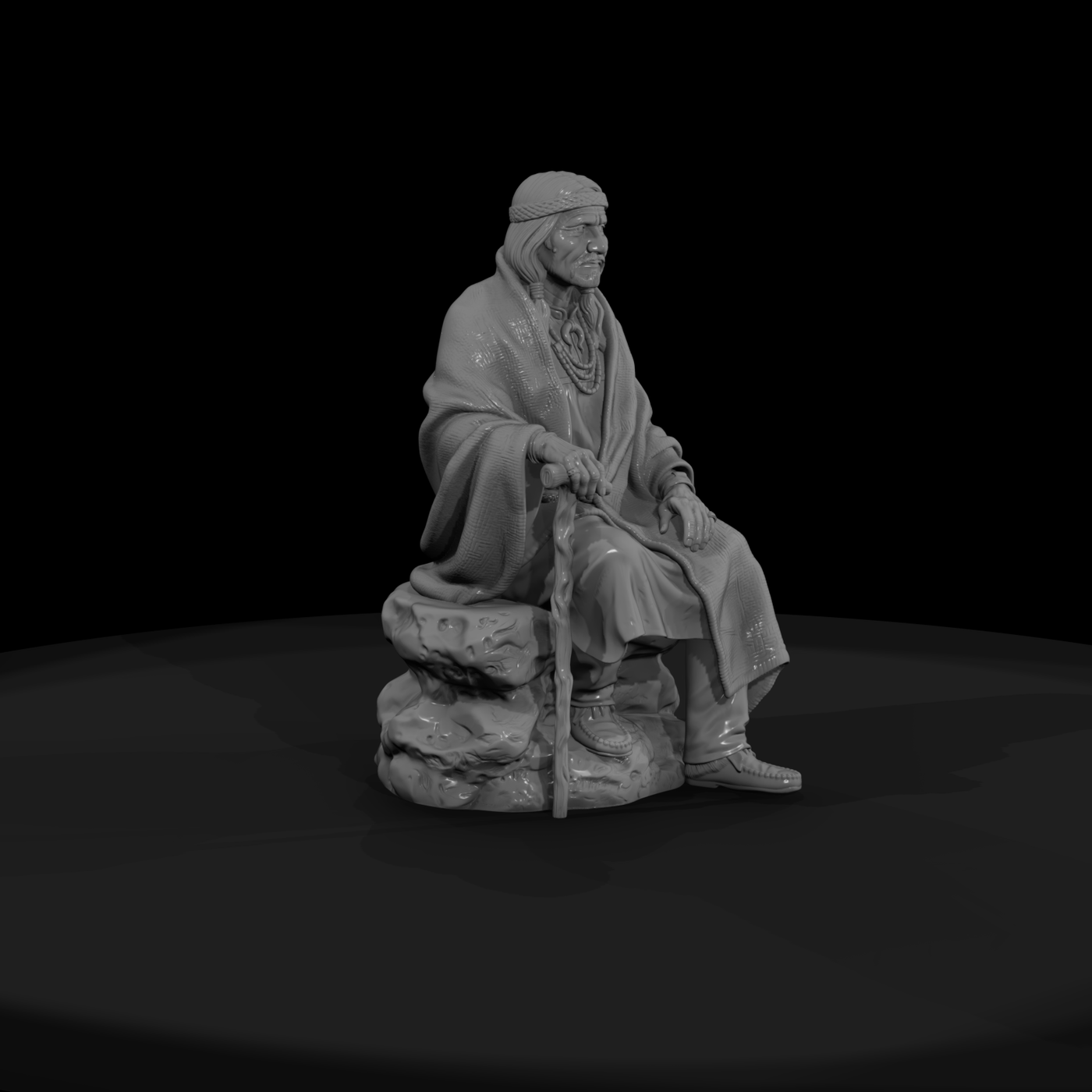 Navajo Elder Seated with Blanket