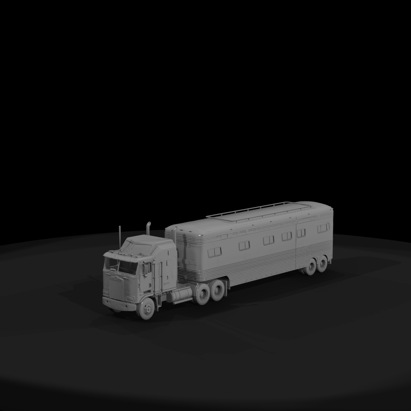 Cabover Semi Truck with Enclosed Trailer