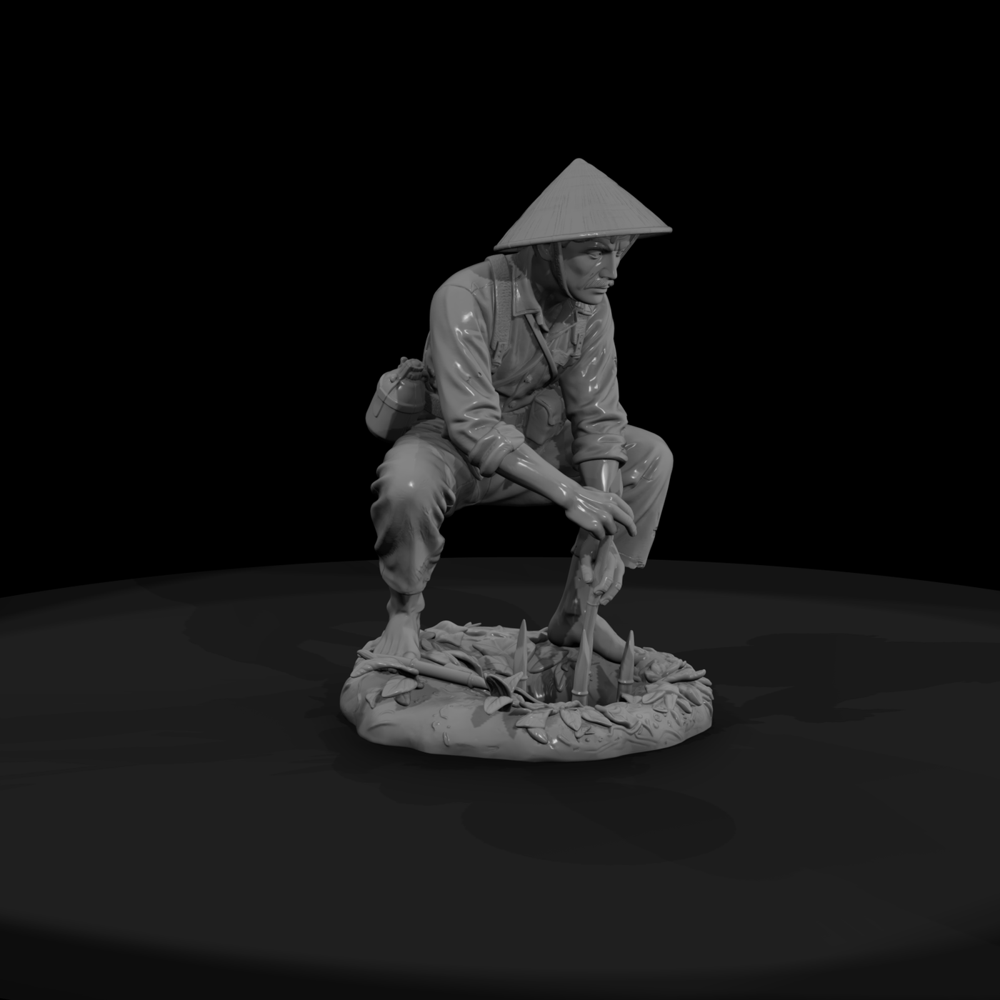 Guerrilla Fighter Setting a Punji Trap