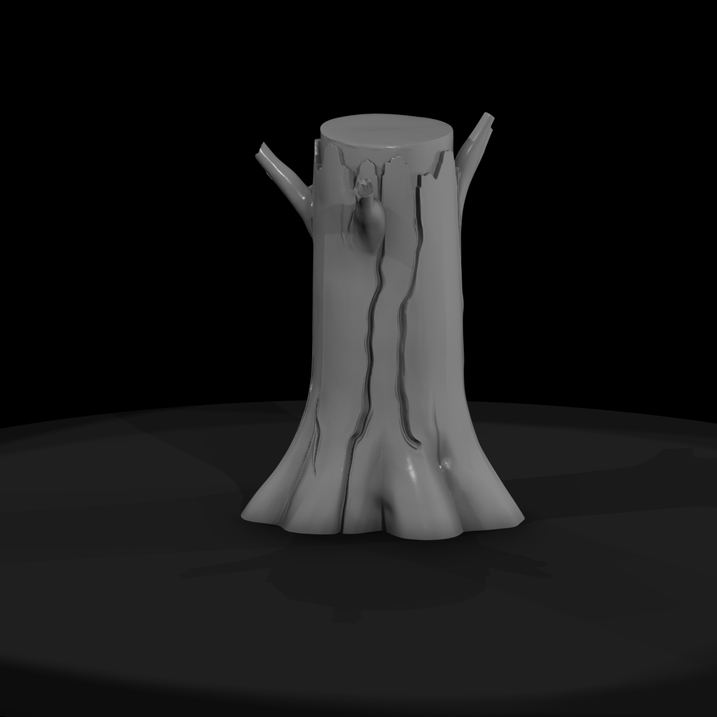 Mossy Hollow Tree Stump with Toadstools