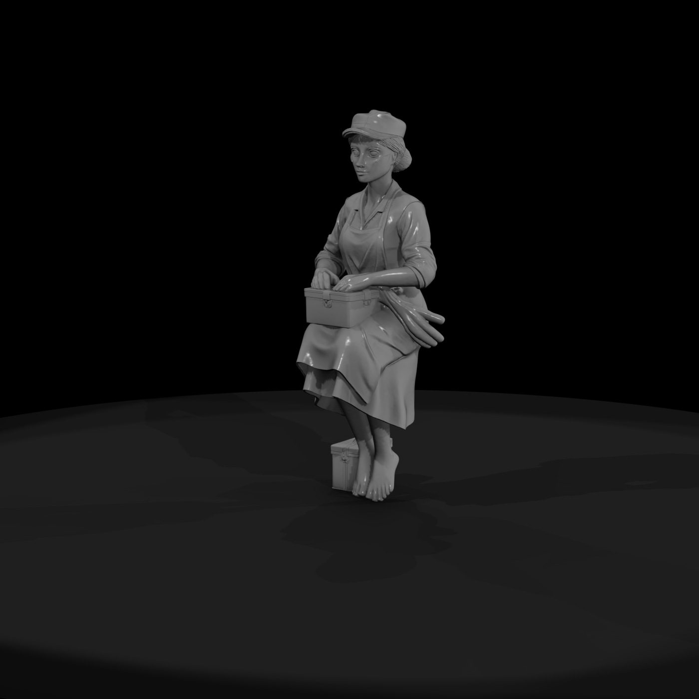 Stylized Seated Canteen Worker