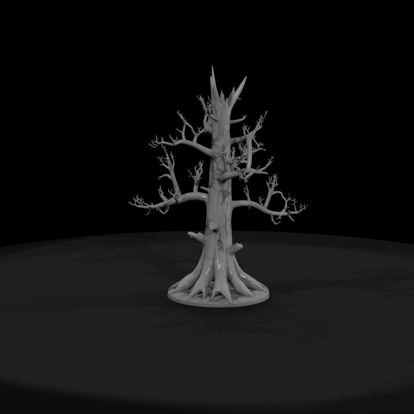 Bare dead snag tree with exposed roots