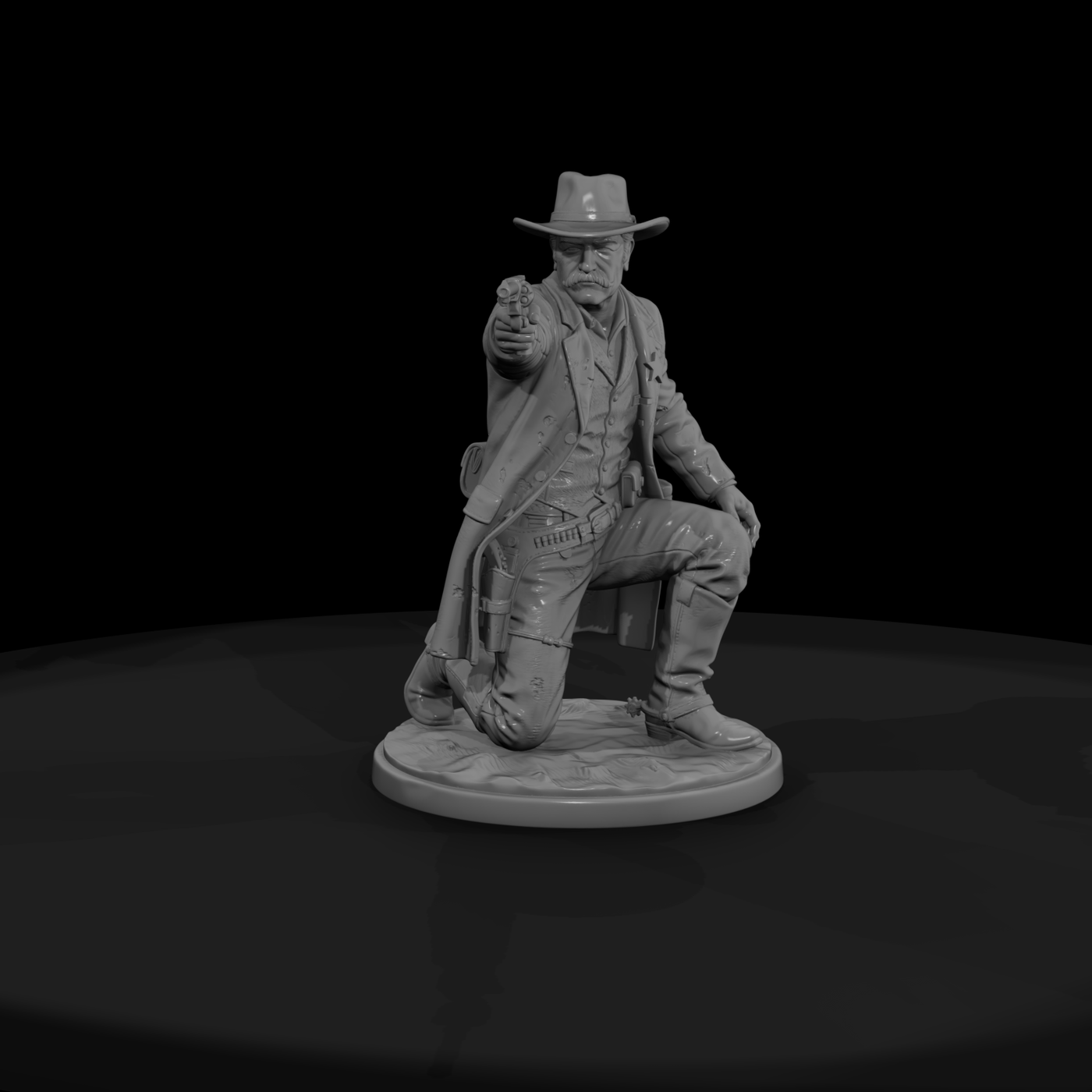 Old West Lawman Kneeling with Revolver