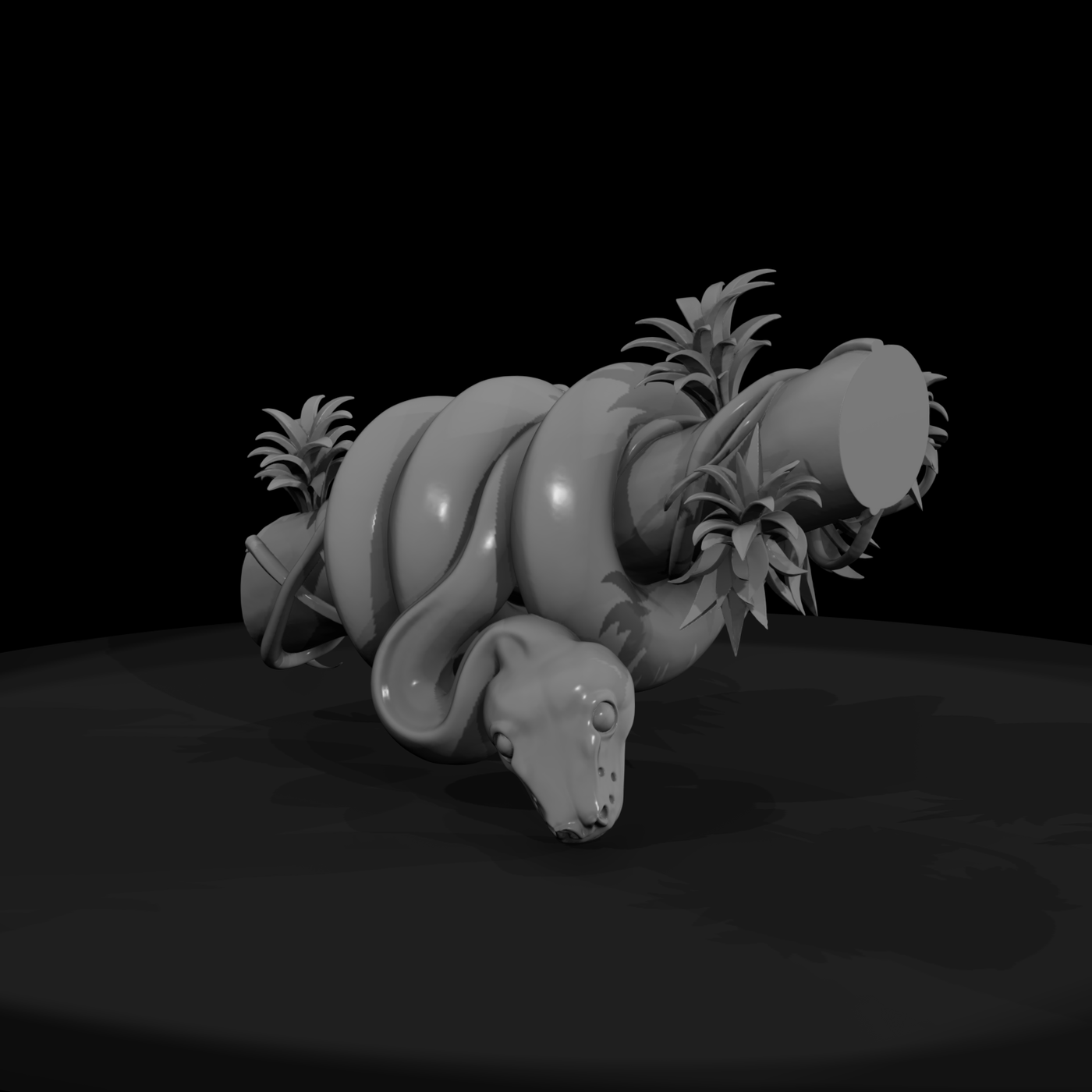 Stylized Coiled Jungle Snake on Branch
