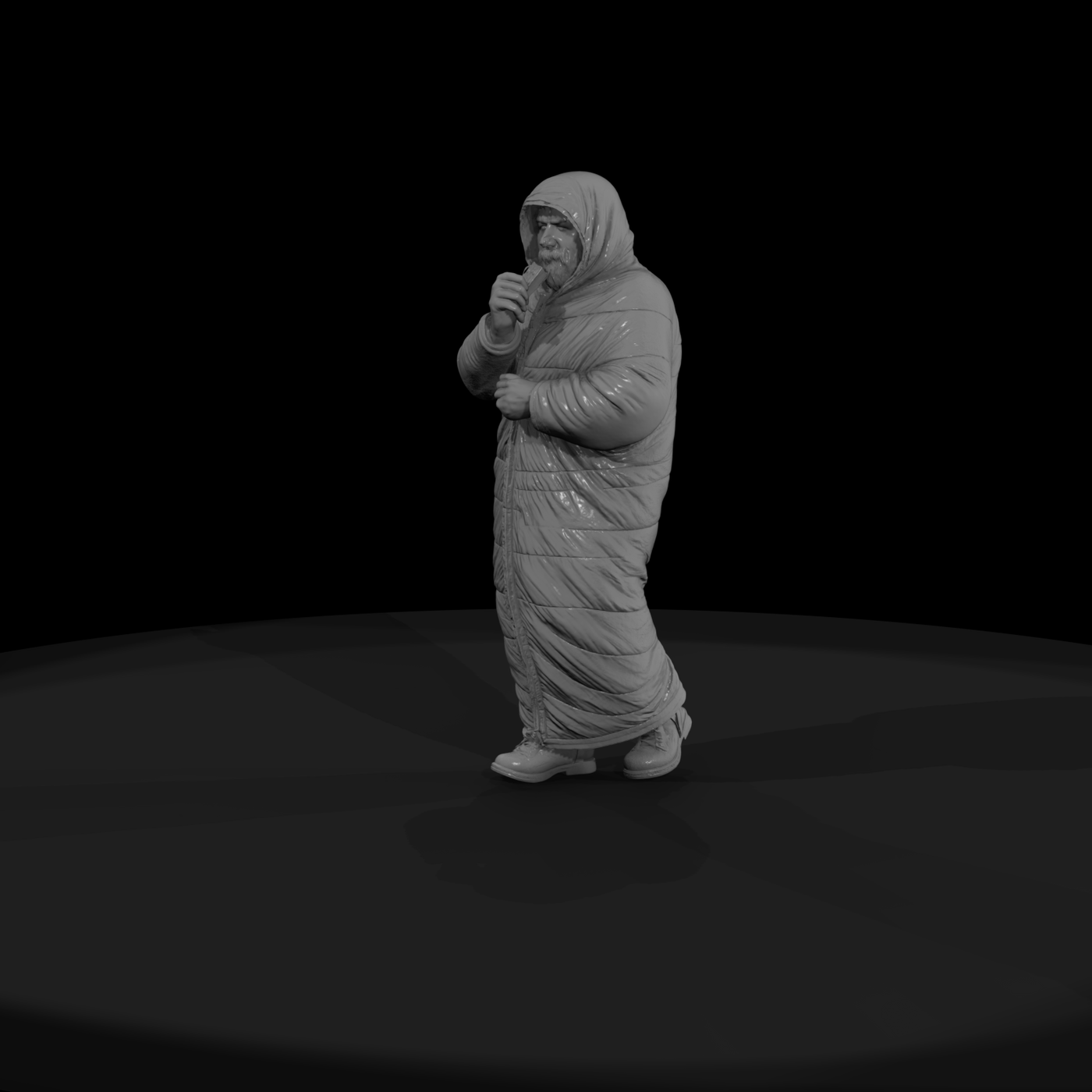 Hooded Camper in Sleeping Bag — Male