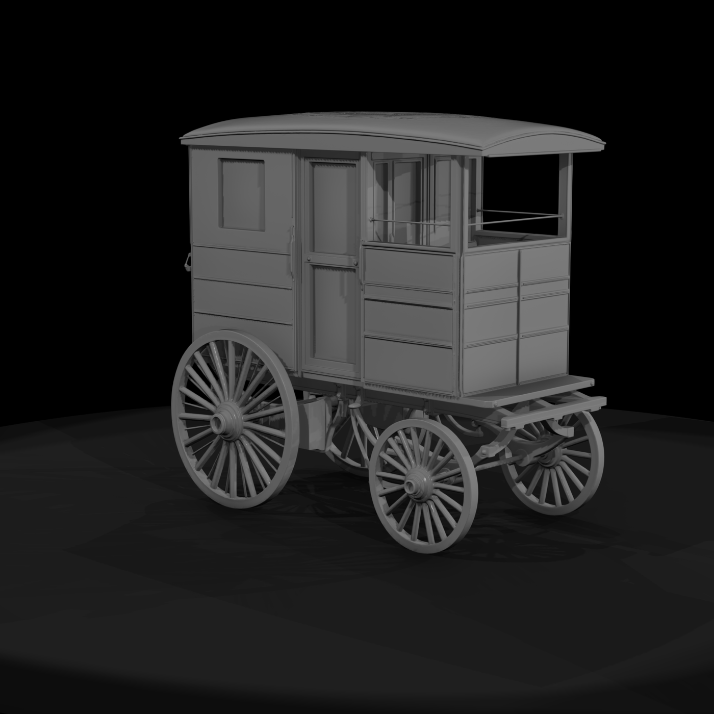 Low Poly Enclosed Vintage Horse Drawn Carriage 3D