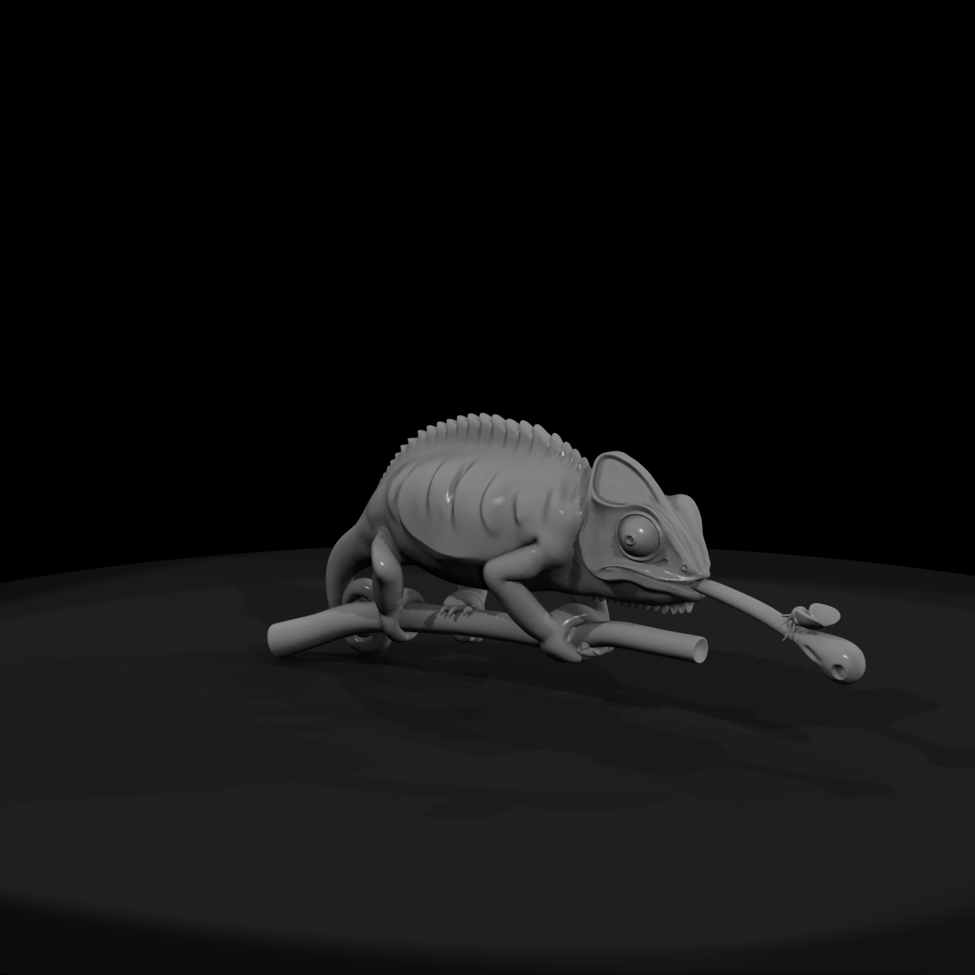 Stylized Chameleon on Branch — Figurine