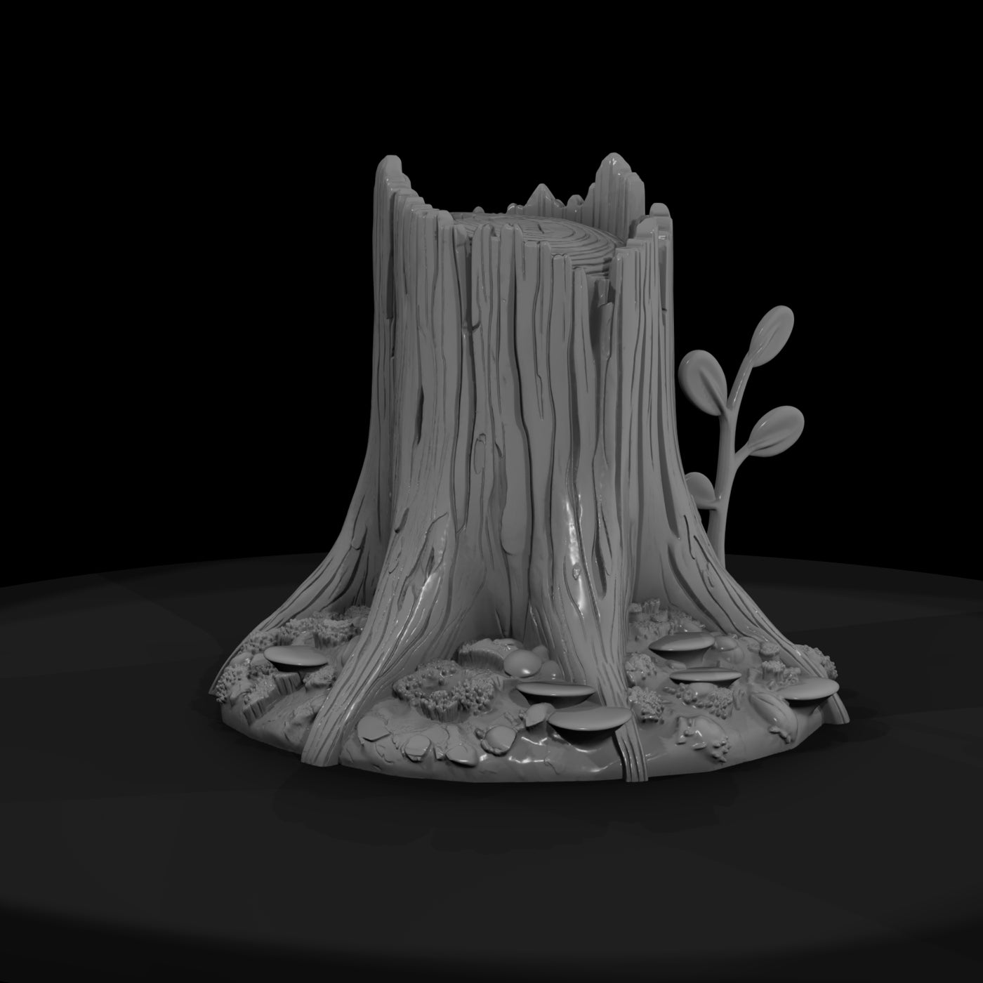 stylized-tree-stump-with-mushrooms-and-sprout-967869
