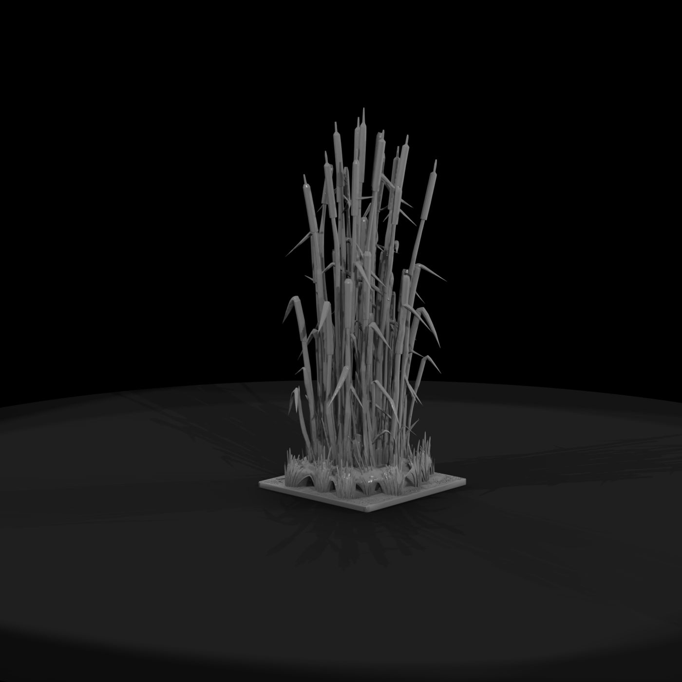 Cattail Reed Cluster — Low-Poly Plant